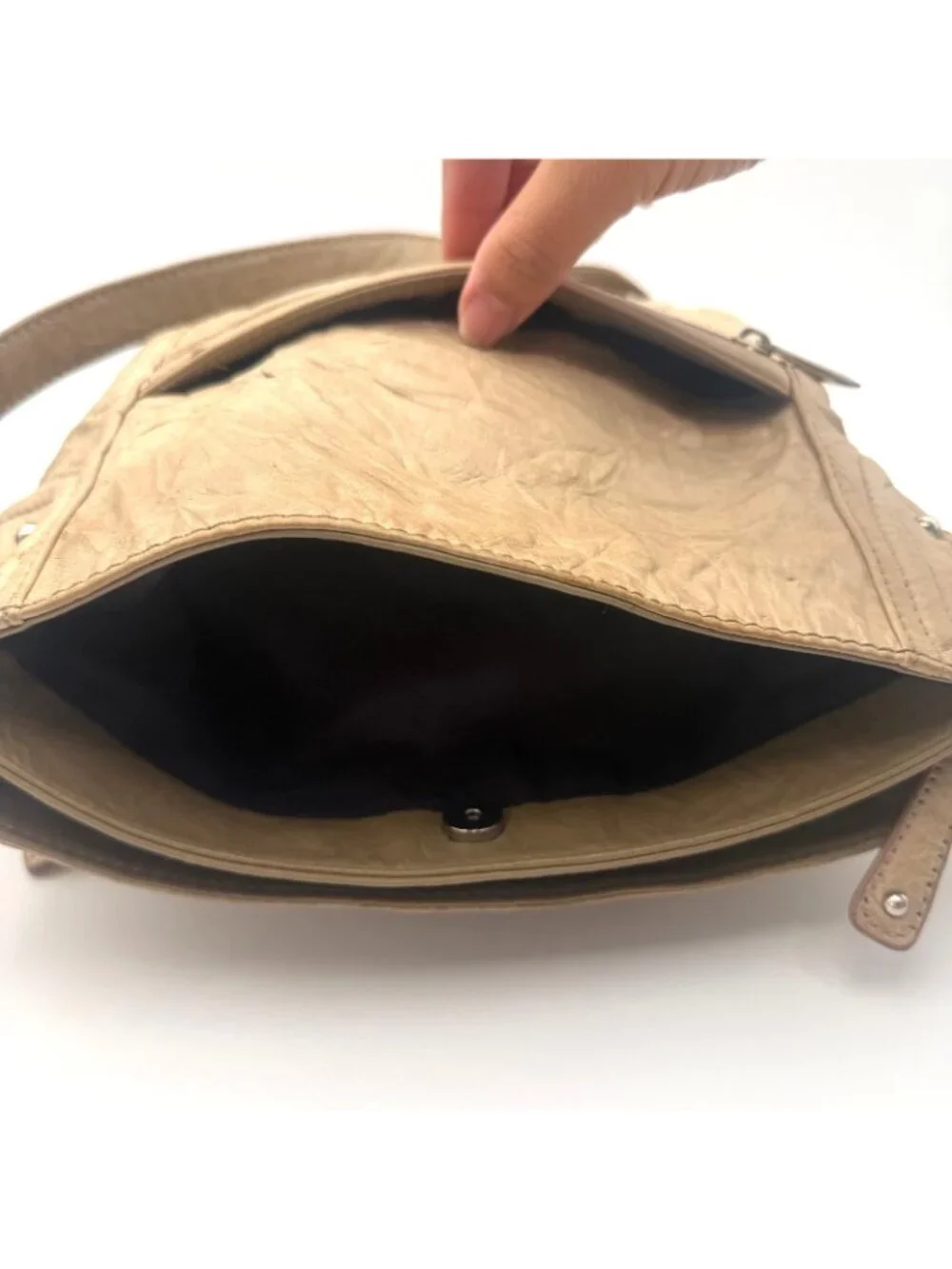 Stone & Co Women's Beige Faux Leather Shoulder Bag Multi Pocket Handbag Purse